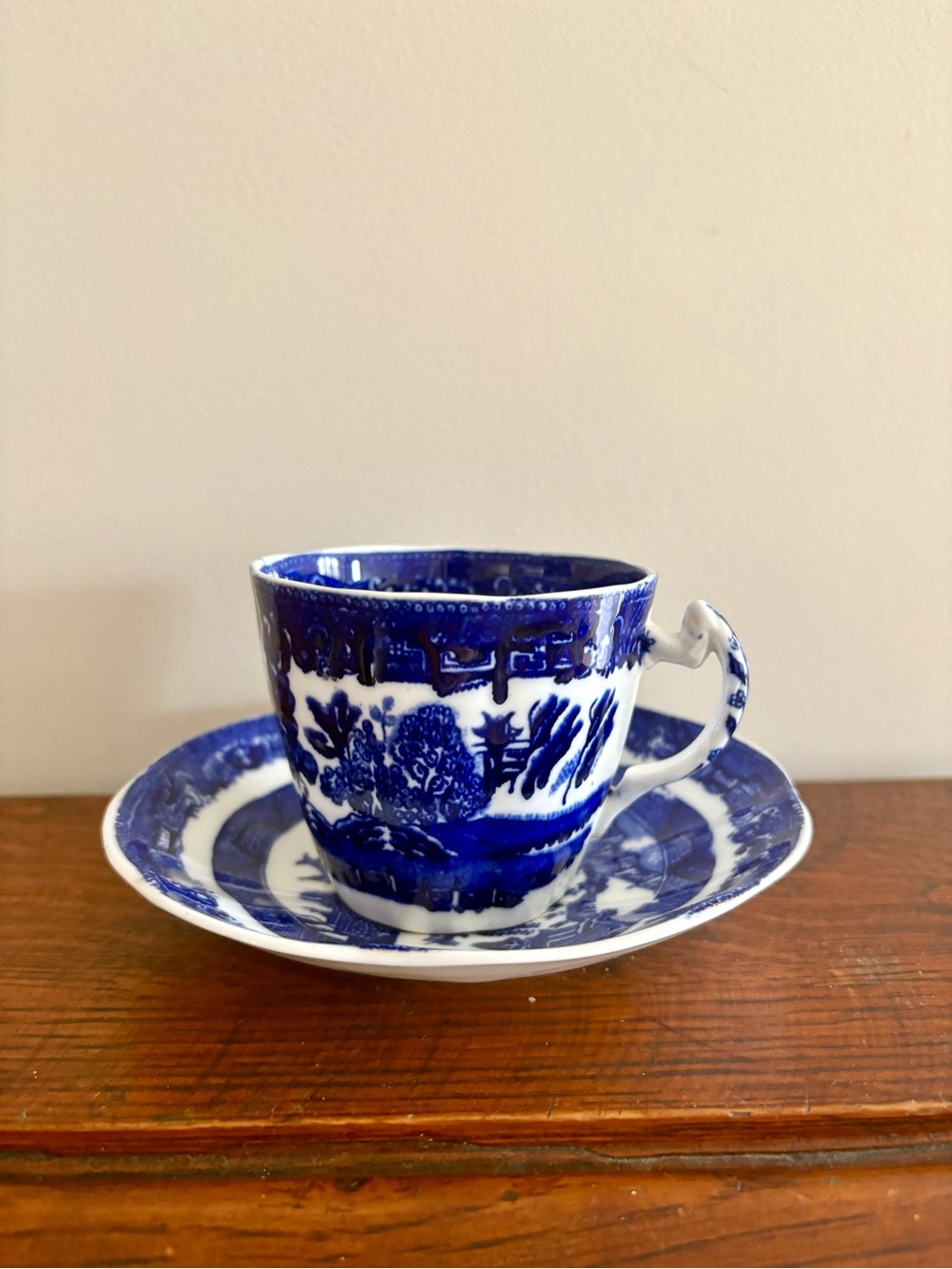 Willow Blue and White Transferware Tea Cup and Saucer